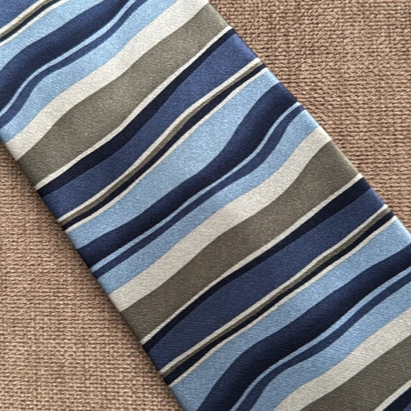 men’s silk tie Blue green stripe - Picture 2 of 3
